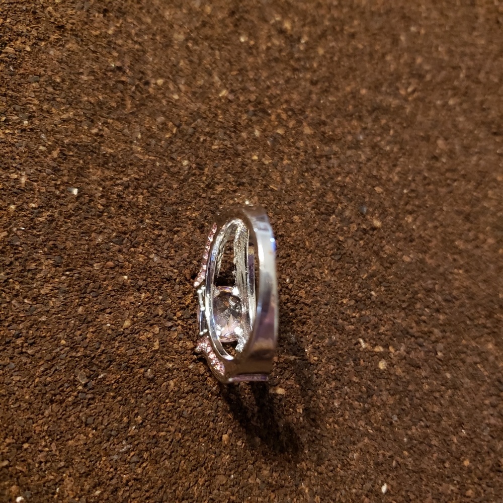 Pink Crystal Rhinestone Ring, Size 8, Silvertone - Picture 5 of 6